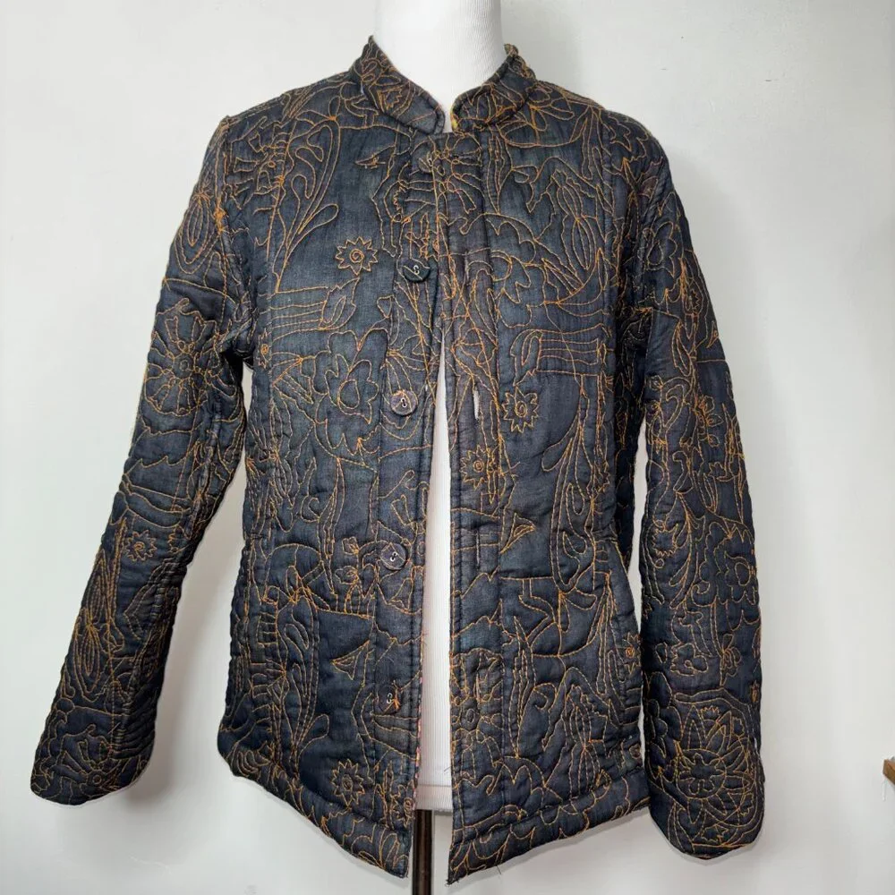 Chadwicks Reversible Jacket Women 12 Quilted Art to Wear Textured Print Colorful - Picture 13 of 16